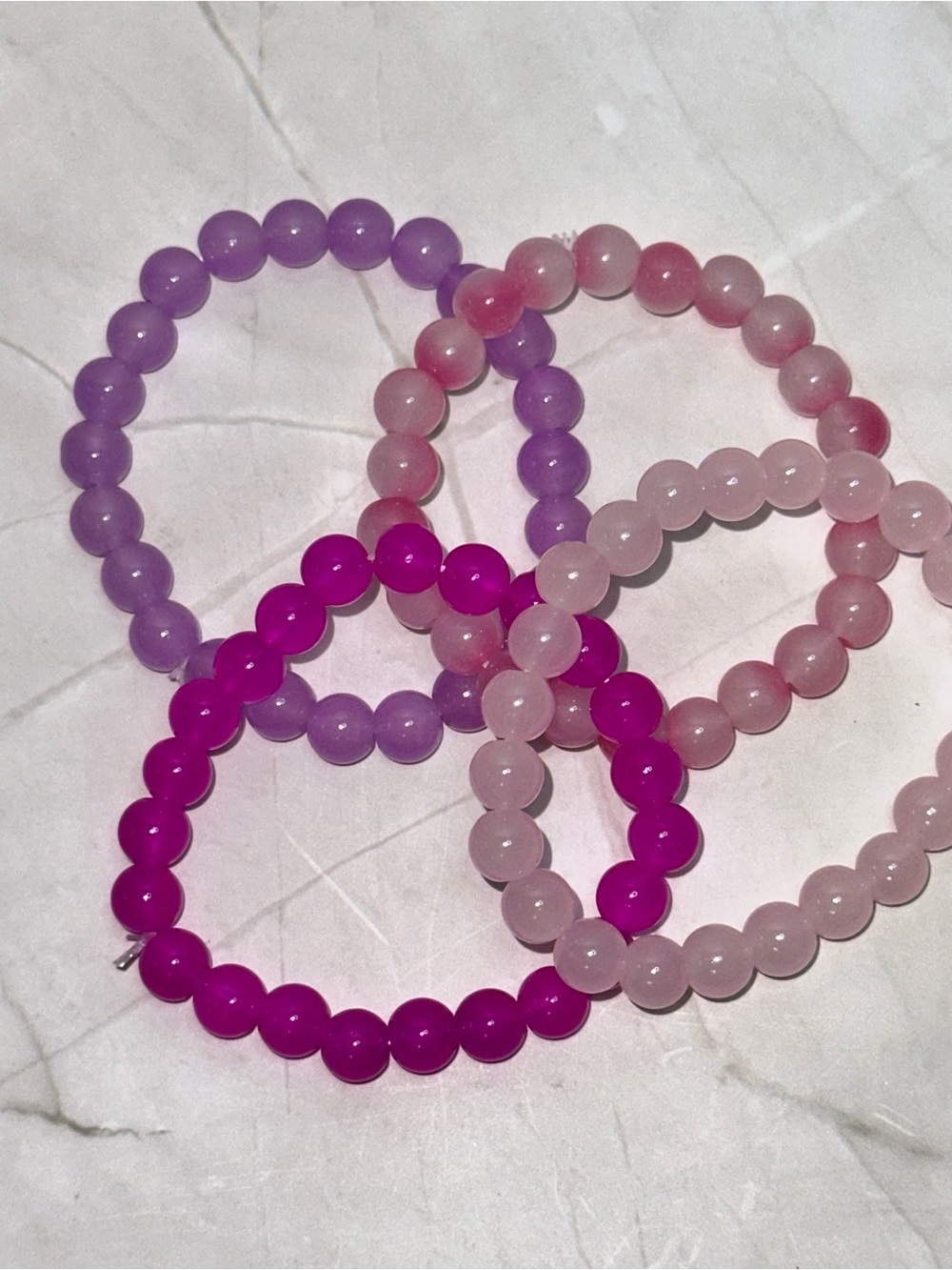 Stackable Beaded Stretch Bracelets - Pink, Purple & Fuchsia - set of 4